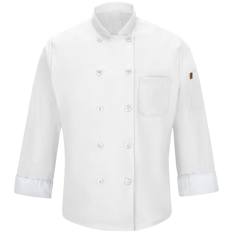 Red Kap Men's Long Sleeve Ten Button Chef Coat with Mimix and Oilblok, White, Large