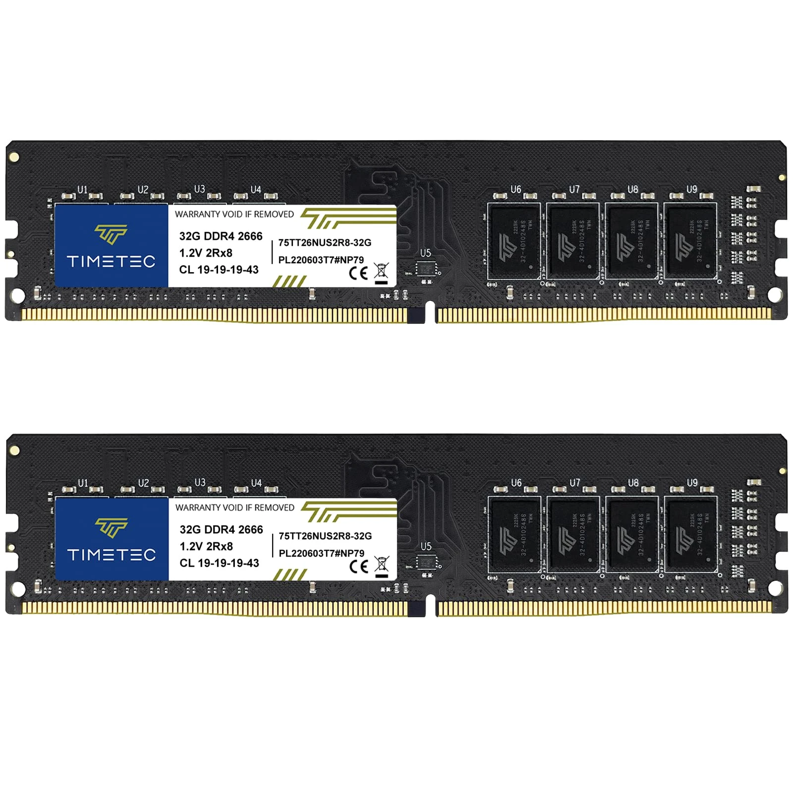 Timetec 64GB KIT(2x32GB) DDR4 2666MHz PC4-21300 Non-ECC Unbuffered 1.2V CL19 2Rx8 Dual Rank 288 Pin UDIMM Desktop PC Computer Memory RAM Module Upgrade (64GB KIT(2x32GB))