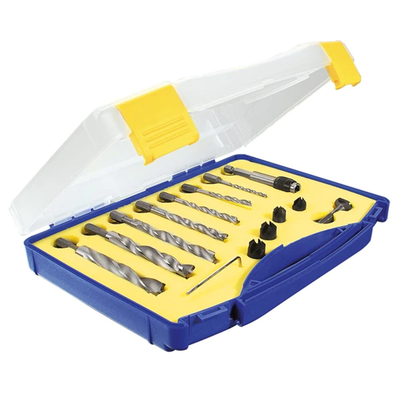 Bit Wood Twist Drill + Countersink Set Diameter 3-12 mm, Shaft 1/4 Inch Hexagonal in Plastic Case - Image 1