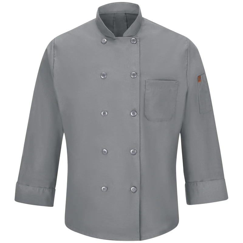Red Kap Men's Long Sleeve Ten Button Chef Coat with Mimix and Oilblok, Grey, XXL