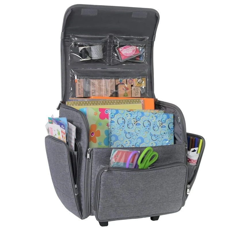 Everything Mary Deluxe Rolling Craft Case, Heather - Scrapbook Tote Bag w/Wheels for Scrapbooking & Art - Travel Organizer Storage for IRIS Boxes - for Teachers & Medical