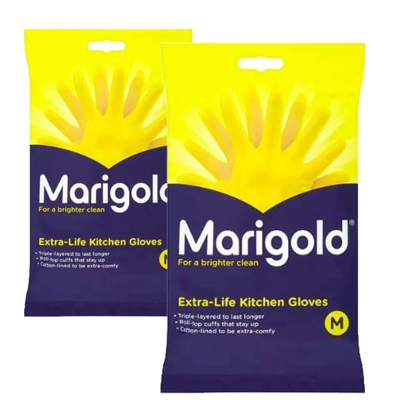 Marigolds Unisex Marigold-gloves-medium Marigold Extra Life Kitchen Gloves Medium 2 Pairs, Yellow, M Pack of UK - Image 1