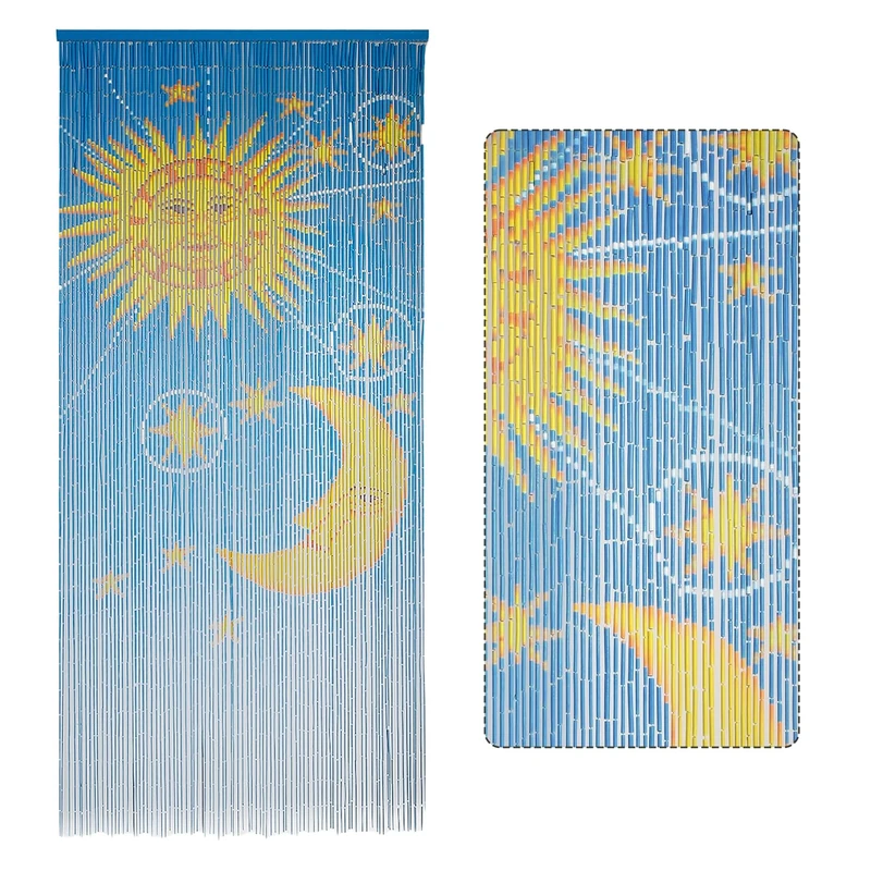 TTM BAMBOO Moon & Sun Bamboo Beaded Curtain, Hanging Curtain, Bamboo Door Beads, 36" x 79", 90 Strings