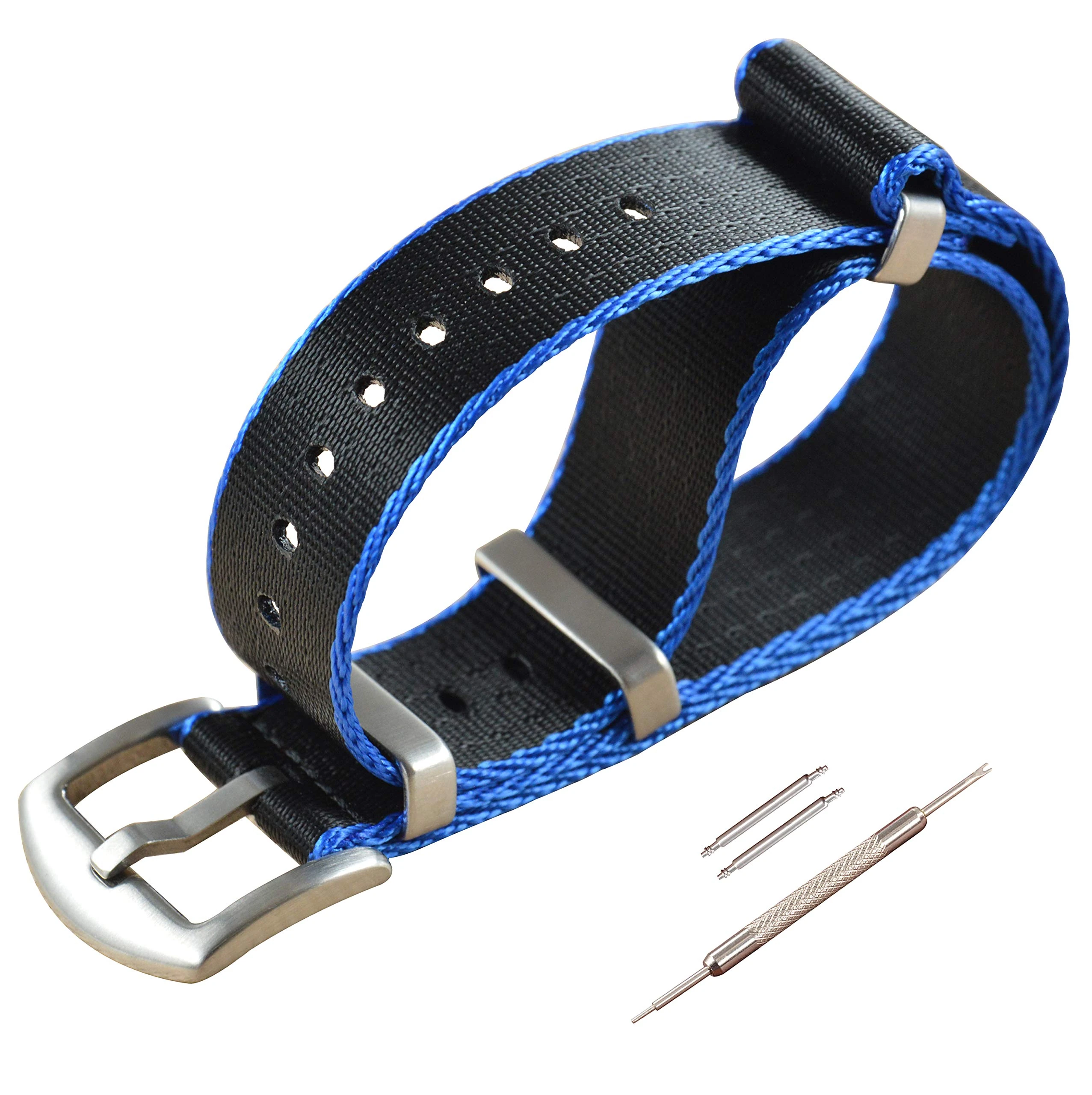 MZBUTIQ 24 mm Black and Blue Seatbelt Nylon Watch Strap One Piece Replacement Watch Bands