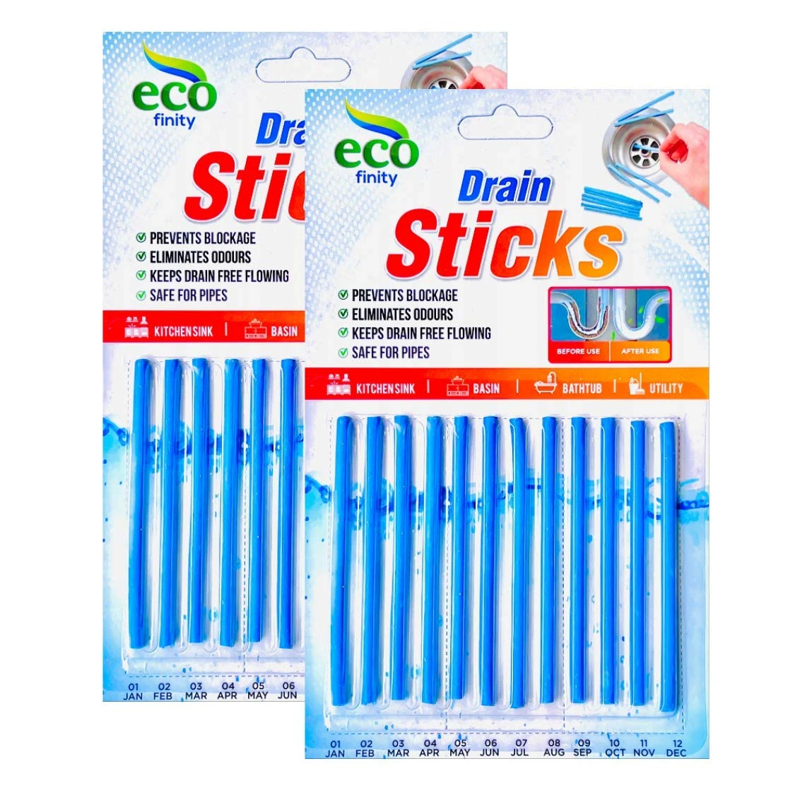Zotti Drain Sticks | Pack of 24 | Enzyme Drain Cleaner | For Sink, Basin, Bathtub | Powerful Enzymatic Cleaner | Prevents Blockages and Bad Odour | Perfect for Grease, Fat, Food Residue