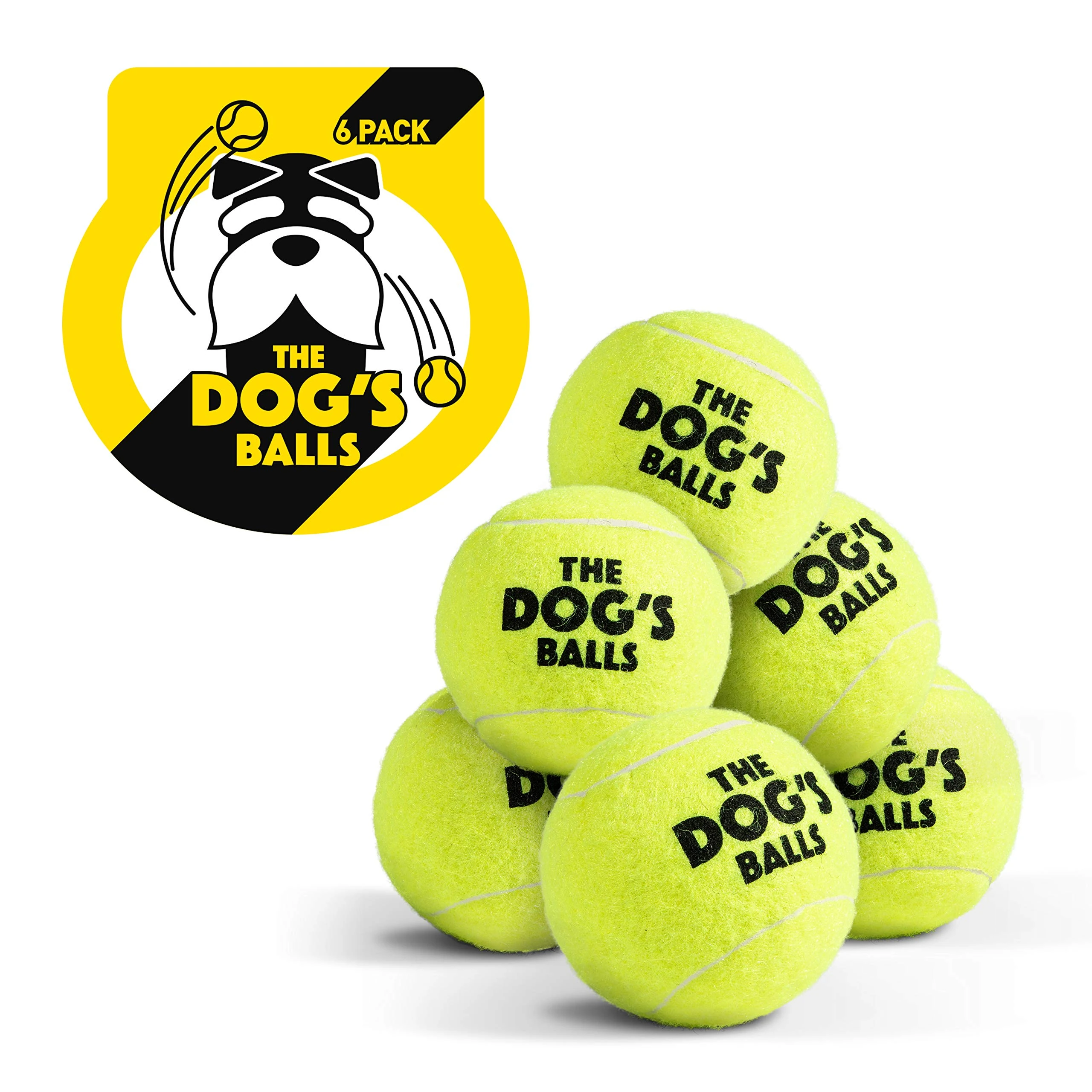 The Dog's Balls, Dog Tennis Balls, 6-Pack Yellow Dog Toy, Strong Dog & Puppy Tennis Ball