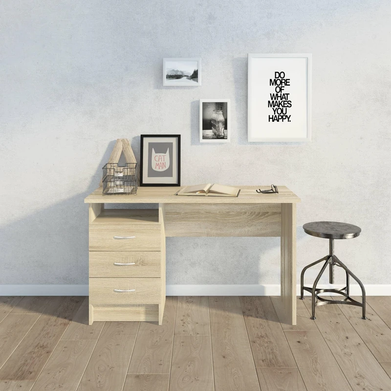 Dmora - Linear desk with three drawers, oak color, Measurements 120 x 72 x 48 cm