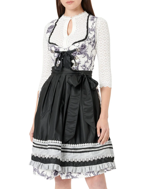 Dirndline Women's Dirndl Special Occasion Dress, Grey/Black/White, XXS