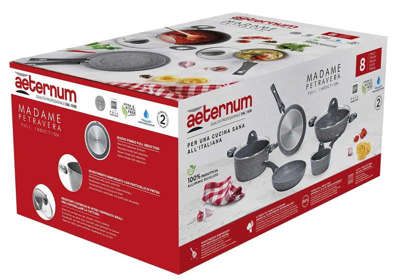 Aeternum Madame Petravera 3.0 Set of 8 Saucepans and Pans Aluminium Suitable for Induction Cookers Metal Batteria 8 Pezzi