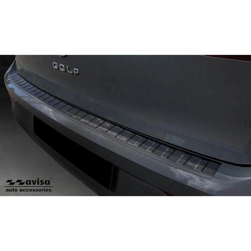 Avisa Black Stainless Steel Rear bumper protector compatible with Volkswagen Golf VIII HB 5-doors 2020-2024 & FL 2024- 'Ribs'