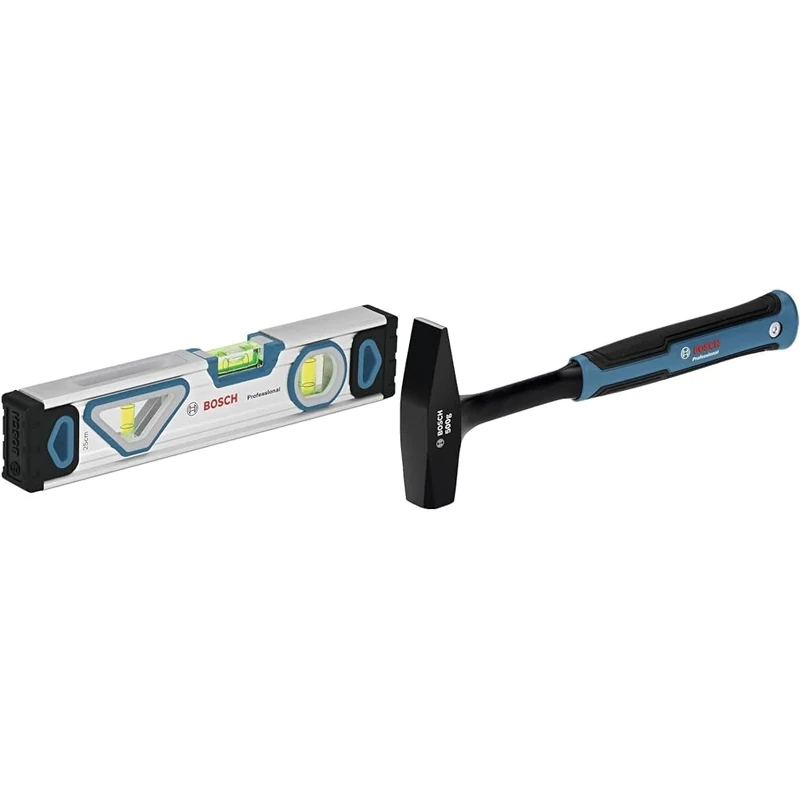 Bosch Professional 25 cm spirit level with magnet system + 500 g Cross-Peen Hammer (DIN 1041 Tested)