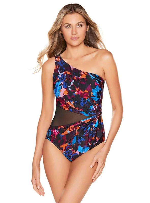 Miraclesuit Solstice Gem Multicolour Wine One Piece Swimsuit | Shapewear Slimming Swimming Costume, Size 10