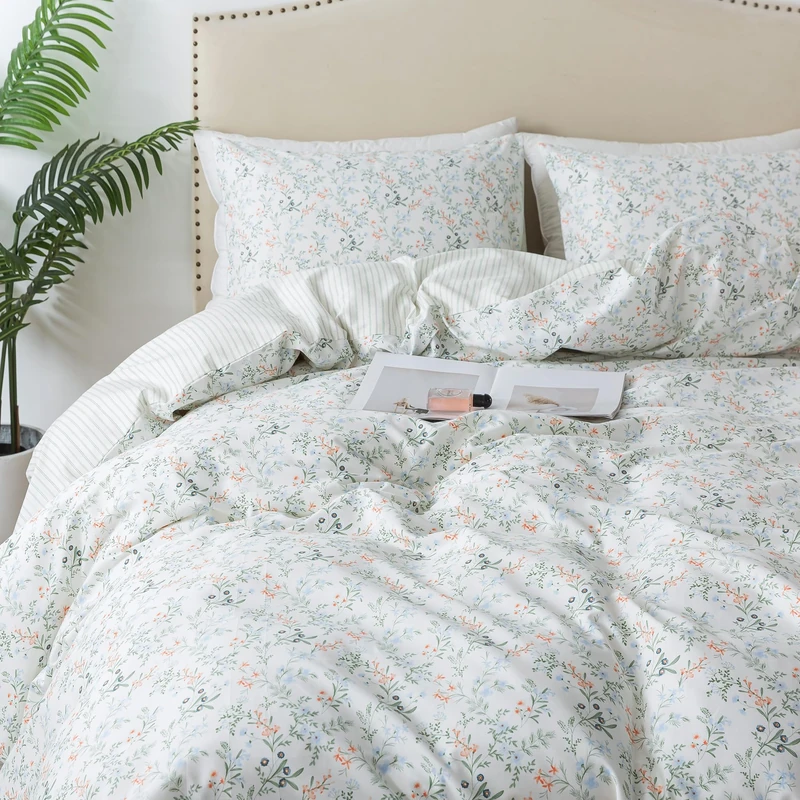 HoneiLife Botanical Duvet Cover Queen - 100% Cotton Comforter Cover Sets, Floral Duvet Cover Sets,Wildflower Bedlinen Set for Queen Beds