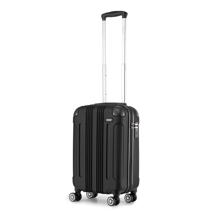 Kono Cabin Suitcase 55x35x20cm ABS Hard Shell Travel Luggage with Telescopic Handle, TSA Lock & Smooth Wheels for Ryanair & EasyJet (Black)
