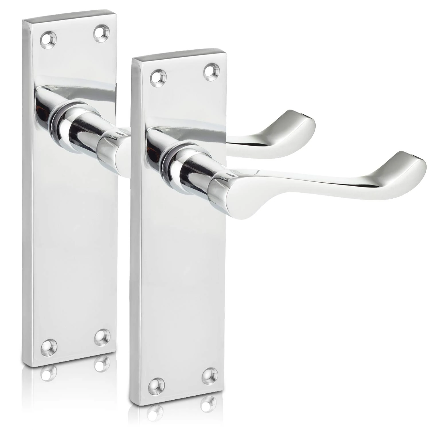 XFORT Chrome Elegance Range Polished Chrome 6" Victorian Scroll Lever Latch Handles, Polished Chrome Long Backplate Door Handles, Contemporary Design for Internal Wooden Doors (1 Pairs)