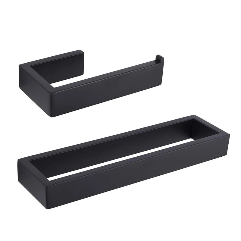 GERZWY Bathroom Accessory 2-Piece Set SUS 304 Stainless Steel Toilet Paper Holder Towel Ring Wall Mount, Matte Black