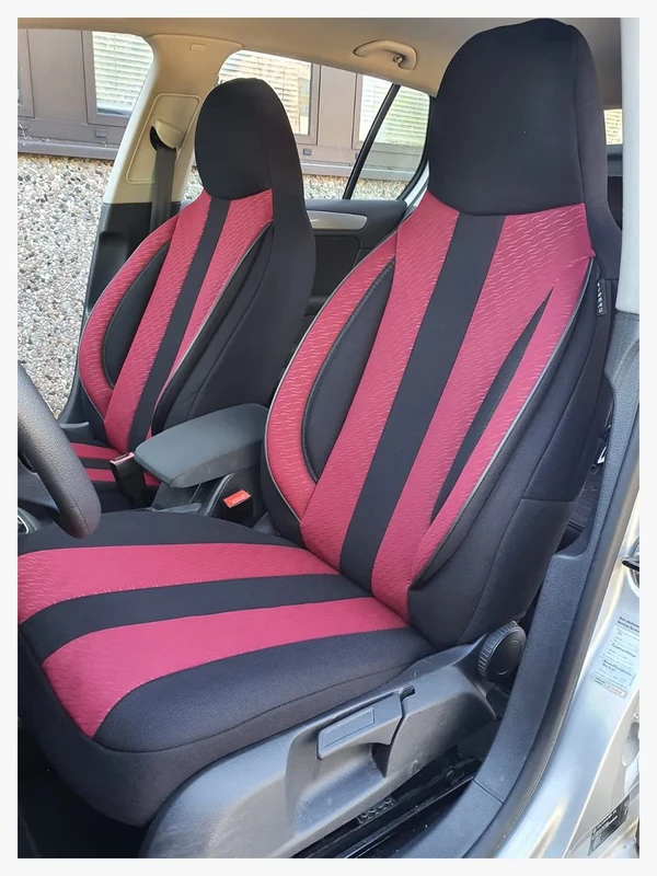BREMER SITZBEZÜGE Seat Covers Compatible with Mercedes C-Class W205 S205 Driver & Passenger MD505 Black/Bordeaux