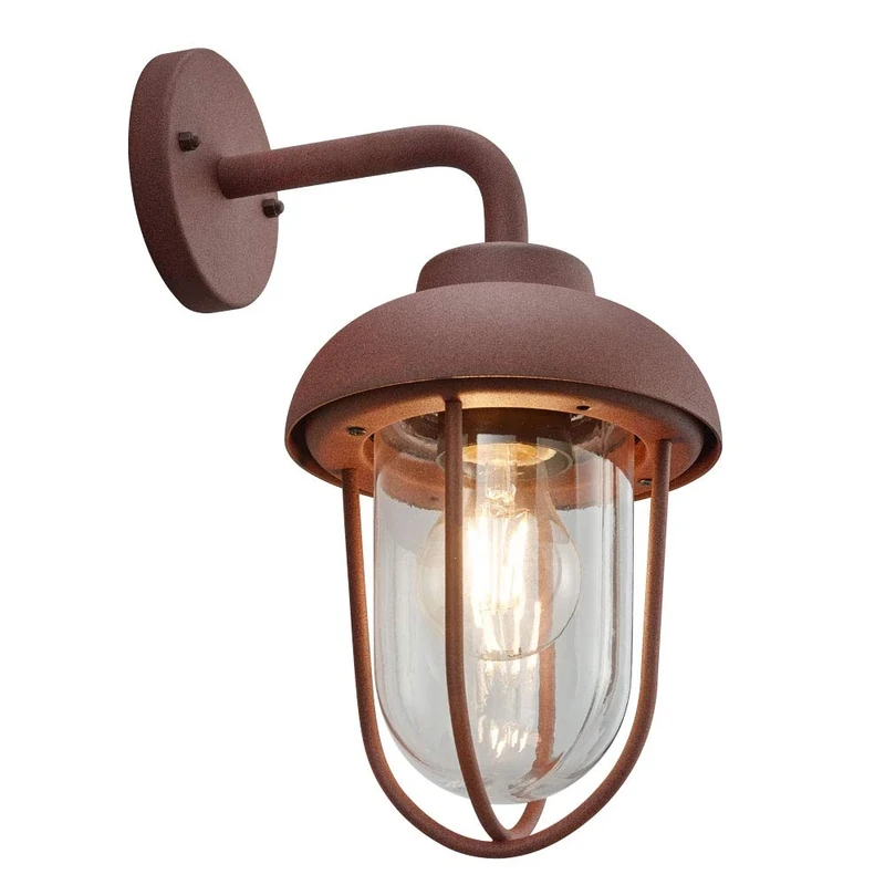 Trio Leuchten Duero 202760124 Outdoor Wall Light Die-Cast Aluminium Rust-Coloured Glass Clear Excluding 1x E27