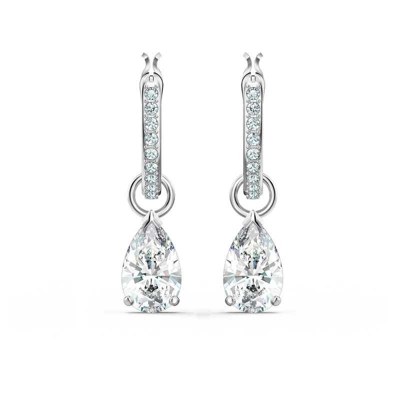 Swarovski Attract drop earrings, Pear cut, White, Rhodium plated
