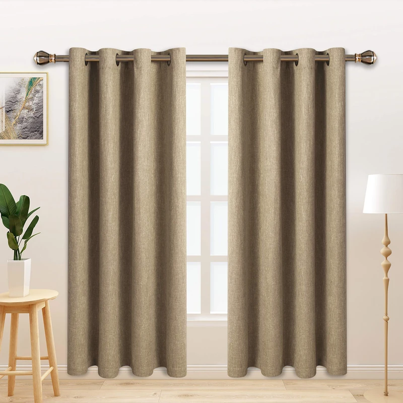 LORDTEX Linen Look Textured Blackout Curtains with Thermal Insulated Liner