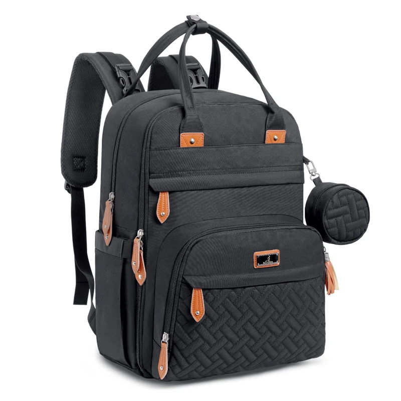 BabbleRoo Baby Changing Bag Backpack, Nappy Changing Back Pack Diaper Bags with Changing Mat & Pacifier Holder for Mom & Dad (Black)