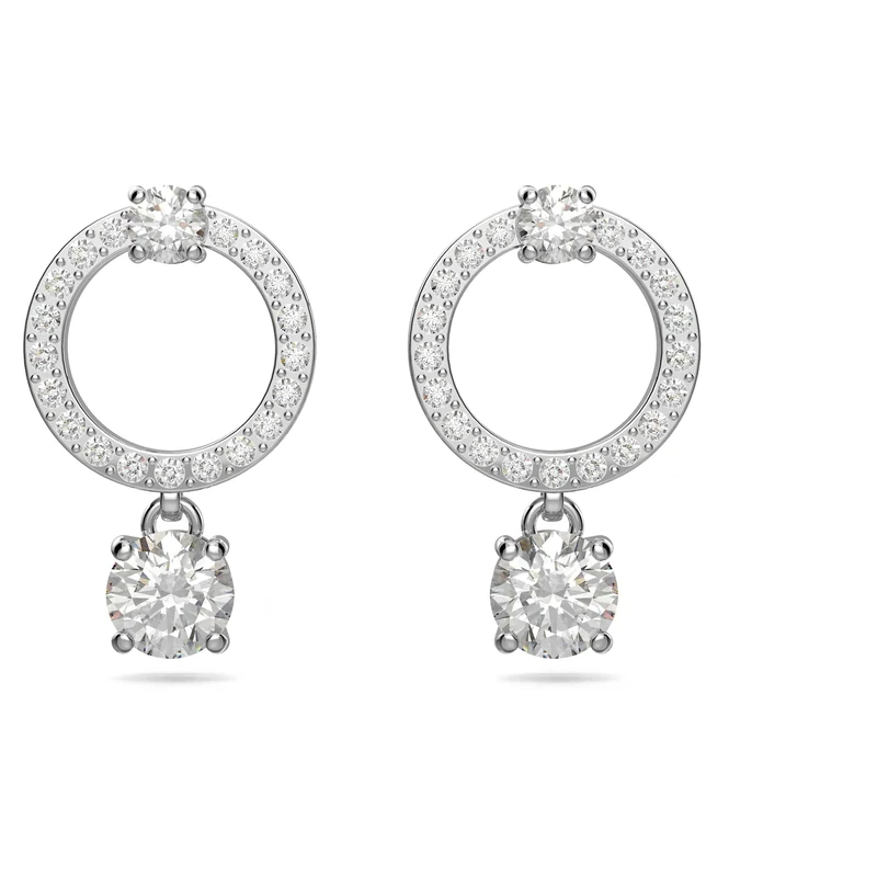 Swarovski Attract hoop earrings, Circle, White, Rhodium plated