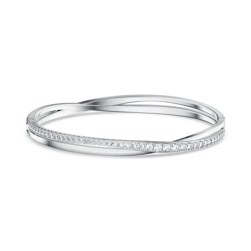 Swarovski Twist Bangle - White Rhodium Plated Cuff, L Size