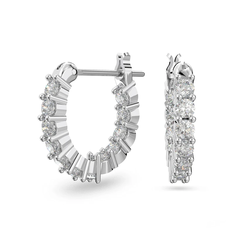 Swarovski Vittore hoop earrings, White, Rhodium plated