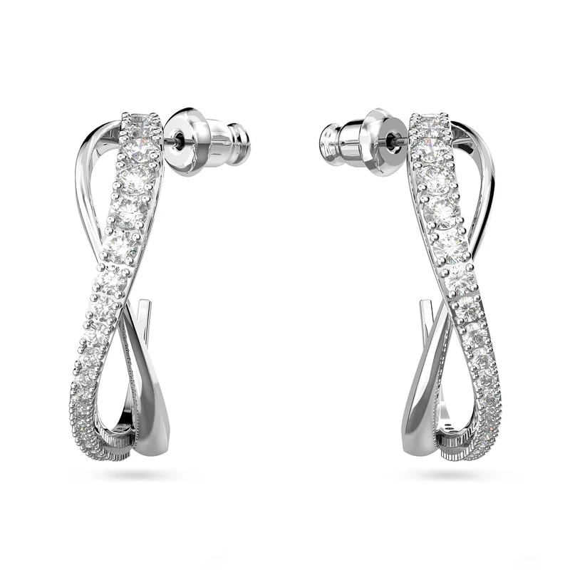 Swarovski Twist hoop earrings, White, Rhodium plated