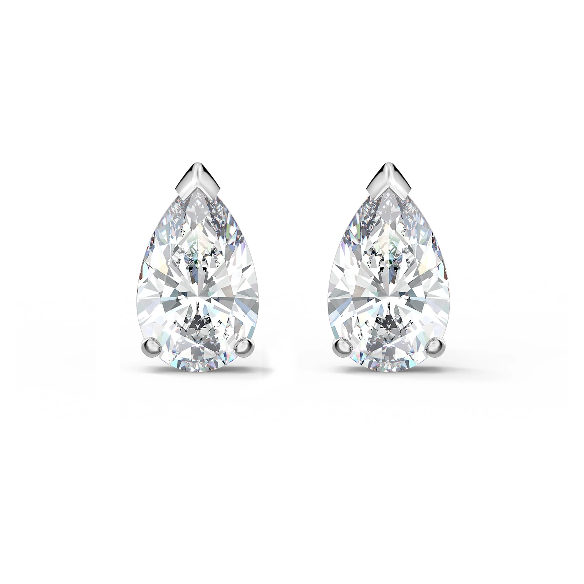 Swarovski Attract Pear Shaped Pierced Stud Earrings with Clear Crystals on a Rhodium Plated Setting, a Part of the Attract Collection