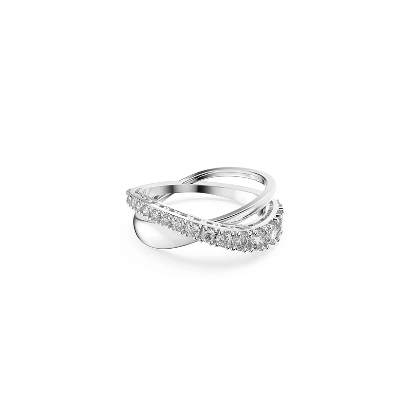 Swarovski Twist ring, White, Rhodium plated, 52