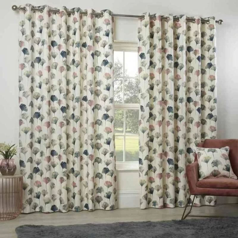 Camarillo Floral Eyelet Curtains 90 x 90 Blush Lined Watercolour Flowers, Flamingo, 124023668