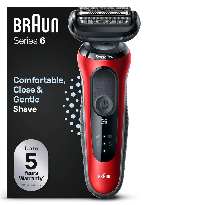 Braun Series 6 Electric Shaver For Men, Cordless Foil Razor with SensoFlex, Wet & Dry, Rechargeable, 60-R1000s, Red - Image 1