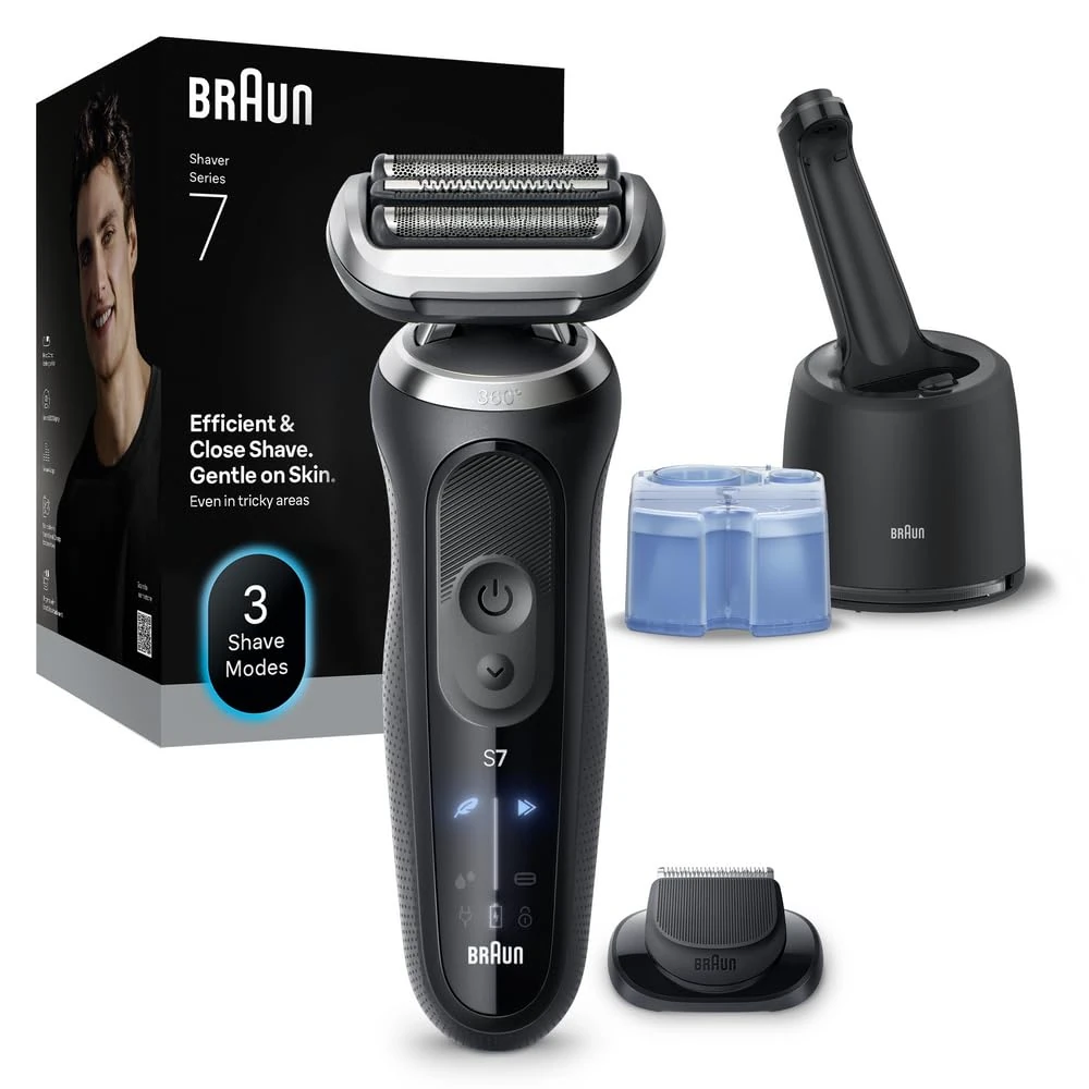 Braun Series 7 Electric Shaver for Men with Precision Trimmer, Wet and Dry, 100 Percent Waterproof, UK 2 Pin Plug, 70-N1200s, Silver Razor