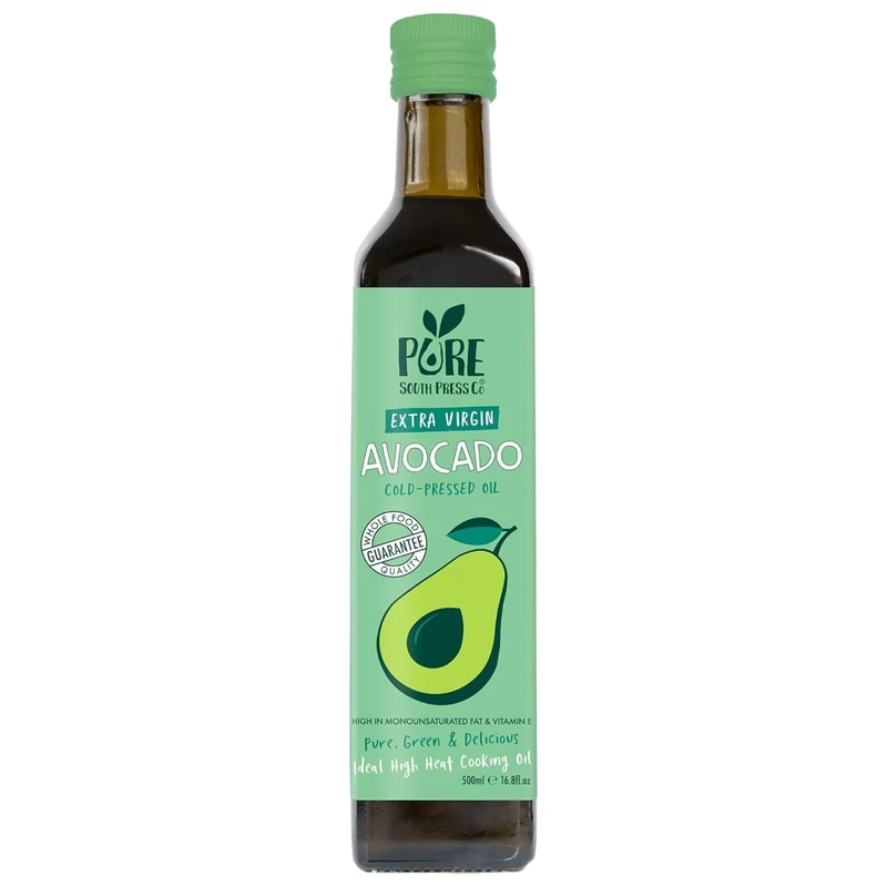Pure South Press Cold-Pressed Extra Virgin Avocado Oil, 500 ml Bottle | with Natural Whole Avocados for Cooking at High Heat & Keto, Paleo & Vegan Diets | High in Mono-Unsaturated Fat & Vitamin E