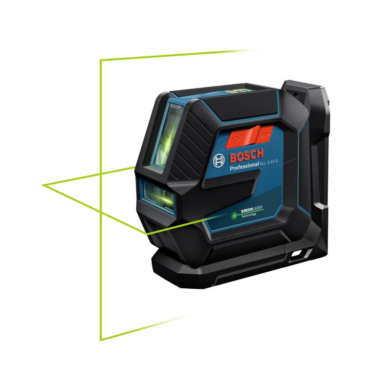 Bosch Professional Laser Level GLL 2-15 G (green laser, interior, LB 10 mount, visible working range: up to 15m, 4x AA battery, in cardboard box)
