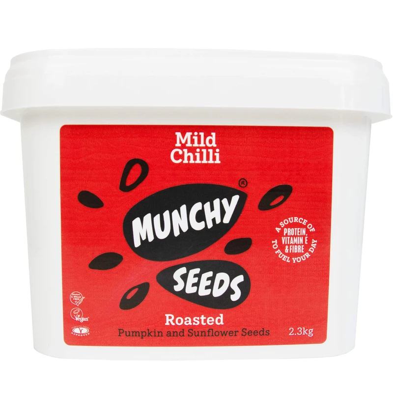 MUNCHY SEEDS Mild Chilli Sunflower, Pumpkin, Protein Snack, Seed Mix for Eating, Plant-Based Source of Protein, Fibre & Vitamin E, Mildly Spicy Flavour, Vegan Snacks for Kids & Adults - 2.3kg - Image 1