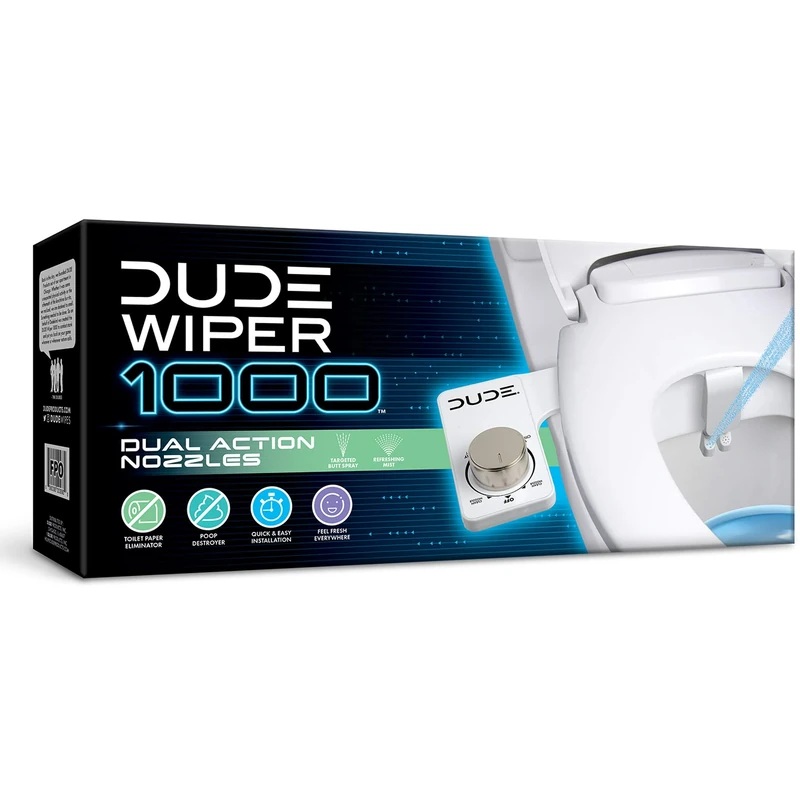 Dude Wiper 1000, Bidet Toilet Attachment, White - Image 1