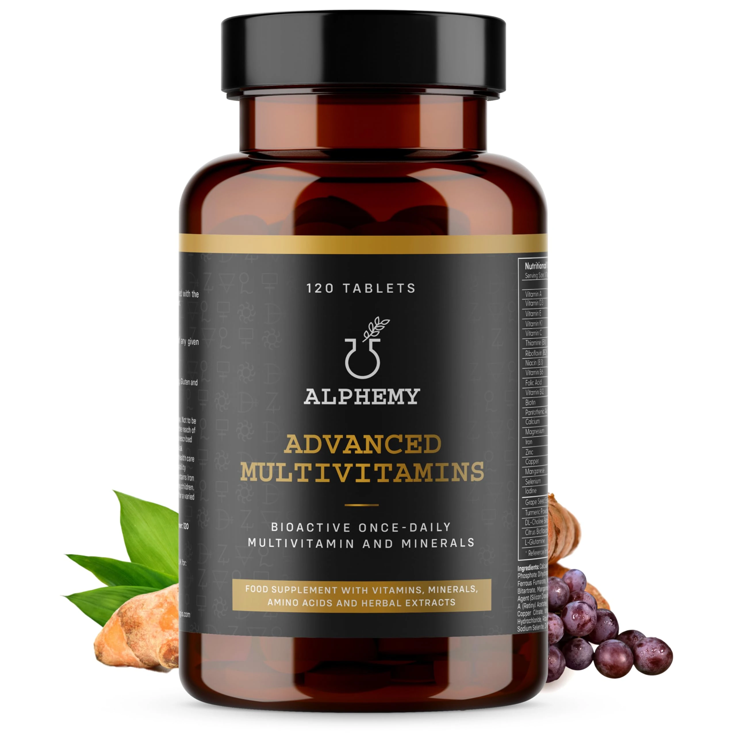 Advanced Multivitamin & Minerals | 120 Tablets / 4 Month Supply | 26 A-Z High Strength Bioactive Vitamins, Minerals, Antioxidants & Herbal Extracts. Daily Supplement for Men & Women. UK Made Alphemy