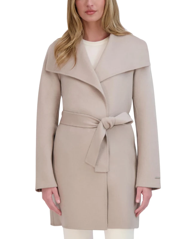 Tahari Women's Double Face Wrap Coat Jacket, Soft Almond, XS - Image 1