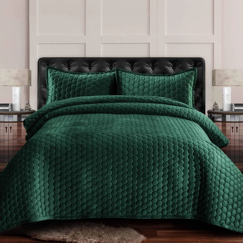 Tribeca Living Lugano Velvet Oversized Quilt Set, Teal, Twin