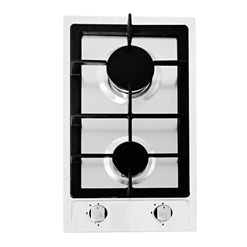 NOXTON Gas Hob 2 Burner with LPG/NG Kit, Built-in Gas Cooker Plug & Go Easy Installation, Stainless Steel Easy to Clean, Cast Iron Pan Support, Flame Out Protection Prevent Gas Leakage