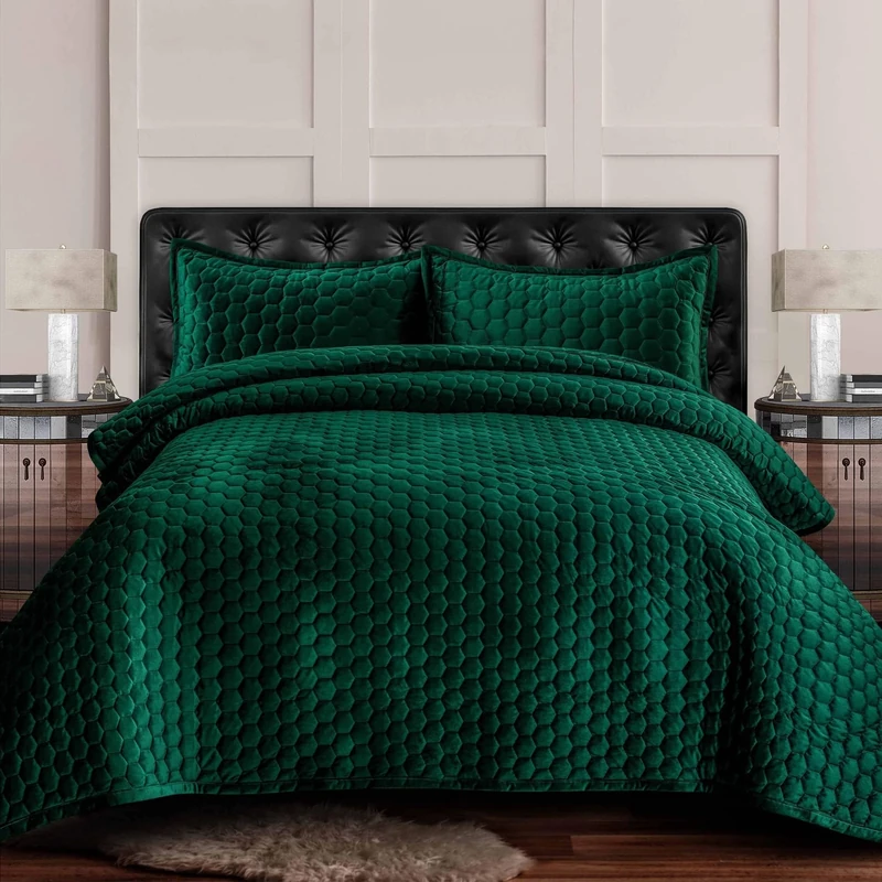 Tribeca Living Velvet Oversized Quilt Set, Emerald Green, King