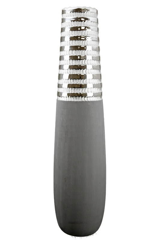 GILDE Newtown Decorative Vase Floor Vase Ceramic Vase Grey Matt Silver Shiny Vase Large Height 65 cm Width 15 cm