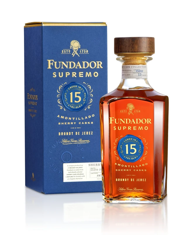 Fundador Supremo 15 Amontillado Sherry Cask Brandy 70cl | The Legacy of 150 Years of Craftsmanship | Warm, Full-Bodied, Balanced and Subtly Dry Spanish Brandy | 40% vol
