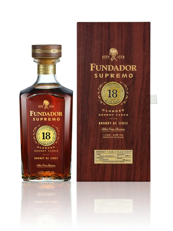 Fundador Supremo 18 Oloroso Sherry Cask Brandy 1ltr | The Legacy of 150 Years of Craftsmanship | 1L Premium Spanish Brandy | Smooth, Fruity and Velvety | 40% vol