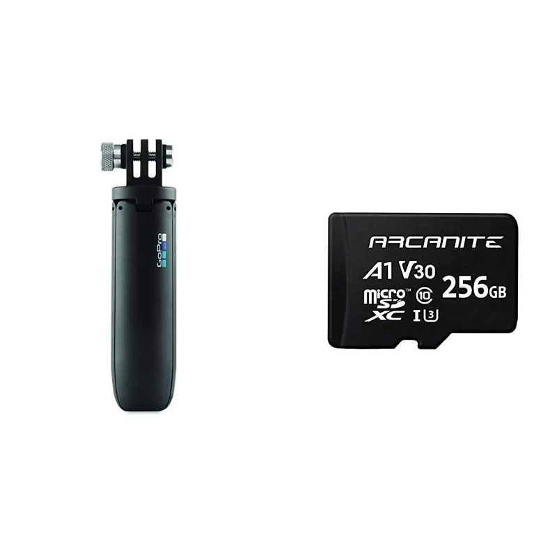 GoPro Shorty Mini Extension Pole with Tripod Black + ARCANITE 256GB microSDXC Memory Card with Adapter, UHS-I U3, A1, V30, 4K, C10, Micro SD, Optimal read speeds up to 90 MB/s