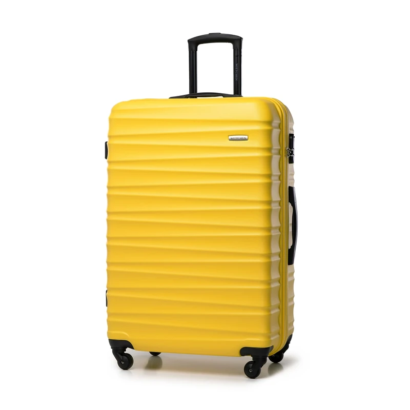WITTCHEN Travel Suitcase Carry-On Cabin Luggage Hardshell Made of ABS with 4 Spinner Wheels Combination Lock Telescopic Handle Groove Line Size Large Suitcase Yellow