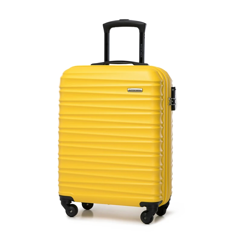 WITTCHEN Travel Suitcase Carry-On Cabin Luggage Hardshell Made of ABS with 4 Spinner Wheels Combination Lock Telescopic Handle Groove Line Size Cabin Suitcase Yellow