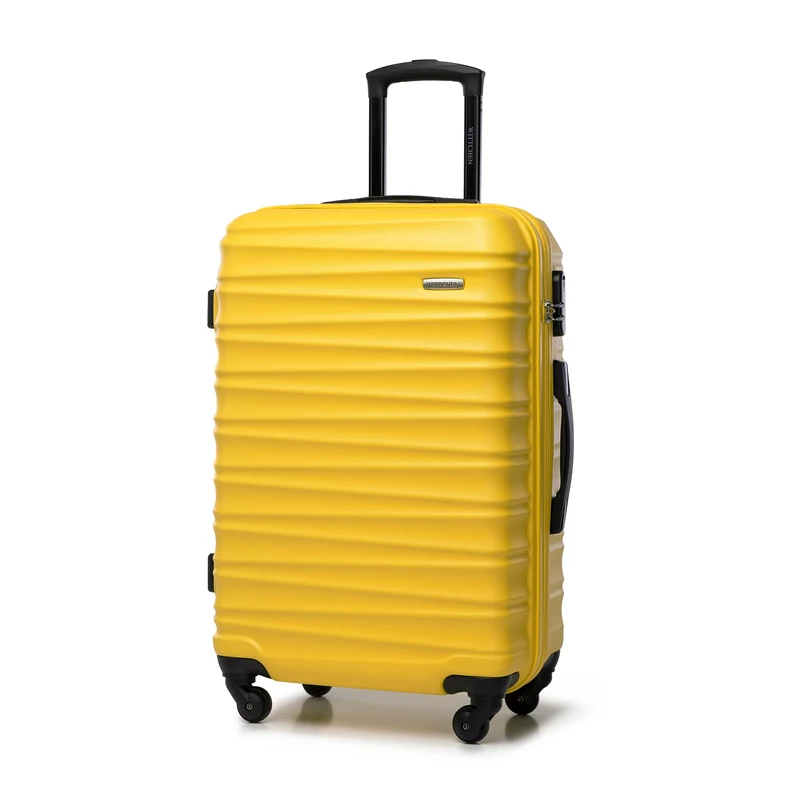 WITTCHEN Travel Suitcase Carry-On Cabin Luggage Hardshell Made of ABS with 4 Spinner Wheels Combination Lock Telescopic Handle Groove Line Size Medium Suitcase Yellow
